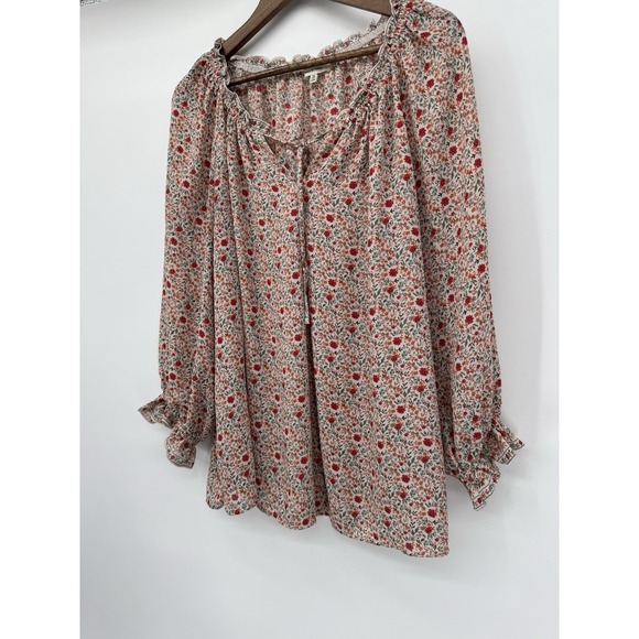 Max‎ Studio 1X Ditzy Floral Long Sleeve Blouse Light Semi-sheer Cottagecore Boho - Picture 3 of 10